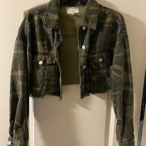 Crop camo denim jacket